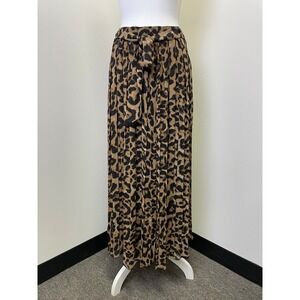 Joie Leopard Print Pleated Maxi Skirt XL Brown Black Animal Print Tie Waist